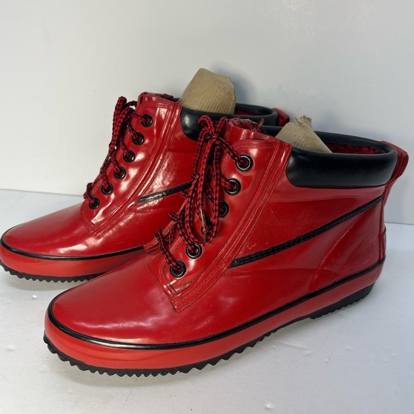 Vtg SPORTO Women’s Lowcut Red Boots Waterproof Rubber Size 5 Duck Booties 80’s - Picture 2 of 11